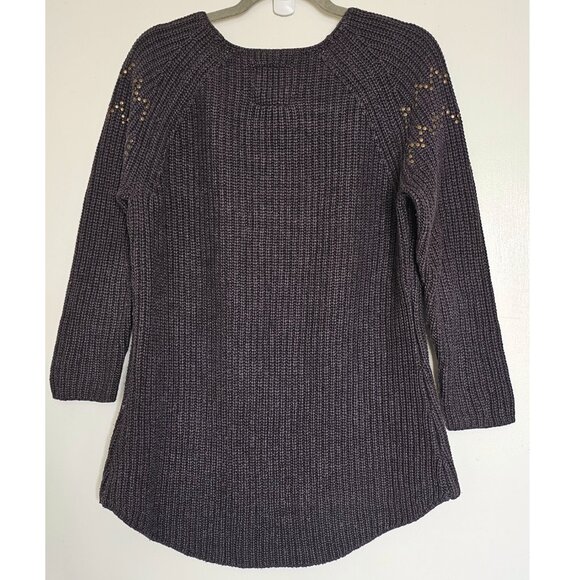 H&M Round Neckline High Low Knit Sweater with Studded Detail M Grey - Picture 2 of 8
